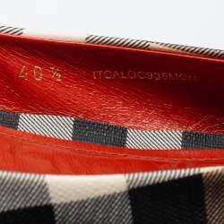 Pre Owned Burberry Orange Patent Leather and Nova Check Canvas Scrunch Ballet Flats Size 40.5