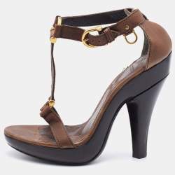 Burberry Brown Leather Ankle Strap Platform Sandals Size 37