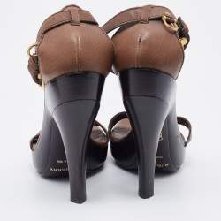 Burberry Brown Leather Ankle Strap Platform Sandals Size 37