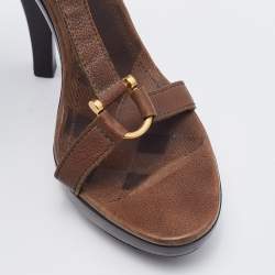 Burberry Brown Leather Ankle Strap Platform Sandals Size 37