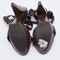 Pre Owned Burberry Dark Brown Leather T-Strap Platform Sandals Size 37.5