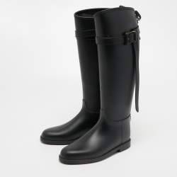 Burberry Black Rubber Belted Equestrian Rain Boots Size 37
