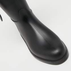 Pre Owned Burberry Black Rubber Belted Equestrian Rain Boots Size 38