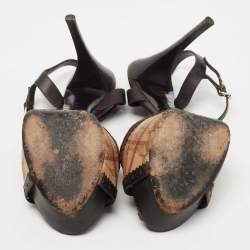 Pre Owned Burberry Brown/Beige Leather and Nova Check Canvas Platform Ankle Strap Sandals Size 41