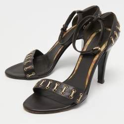 Burberry Dark Brown Leather Ankle Strap Sandals Size 36