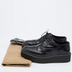 Burberry Black Brogue Leather Chelsam Lace Up Platform Oxfords Size 37.5