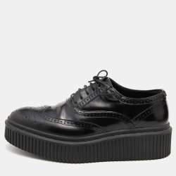 Burberry Black Brogue Leather Chelsam Lace Up Platform Oxfords Size 37.5