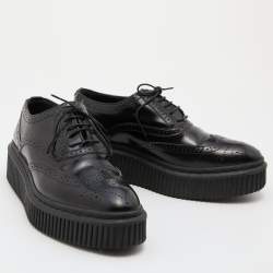 Burberry Black Brogue Leather Chelsam Lace Up Platform Oxfords Size 37.5