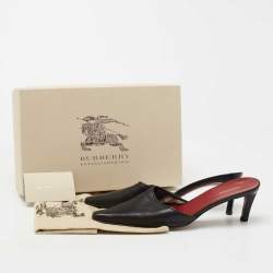 Burberry Black Leather Pointed Toe Mules Size 38.5