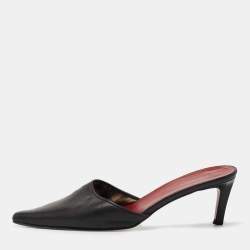 Burberry Black Leather Pointed Toe Mules Size 38.5