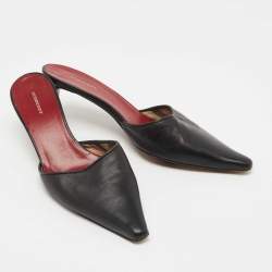Burberry Black Leather Pointed Toe Mules Size 38.5
