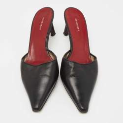 Burberry Black Leather Pointed Toe Mules Size 38.5