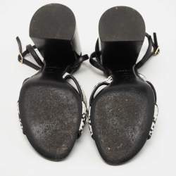 Pre Owned Burberry Black/White Woven Leather Castlebar Ankle Strap Sandals Size 38