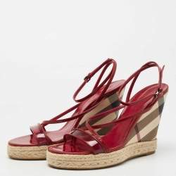 Pre Owned Burberry Burgundy Patent and PVC Espadrille Wedge Sandals Size 41