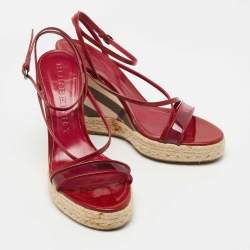 Pre Owned Burberry Burgundy Patent and PVC Espadrille Wedge Sandals Size 41