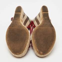 Pre Owned Burberry Burgundy Patent and PVC Espadrille Wedge Sandals Size 41