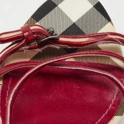 Burberry Pink Patent And House Check Canvas Wedge Espadrille Sandals Size 39
