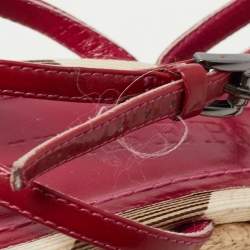 Burberry Pink Patent And House Check Canvas Wedge Espadrille Sandals Size 39