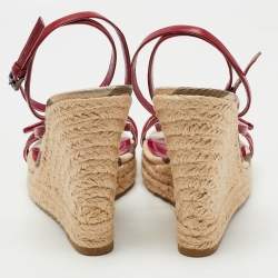 Burberry Pink Patent And House Check Canvas Wedge Espadrille Sandals Size 39