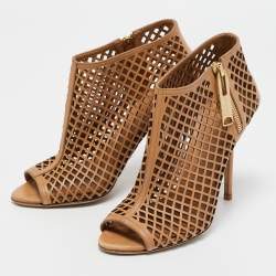 Pre Owned Burberry Beige Leather Barmby Cut Out Open Toe Booties Size 35