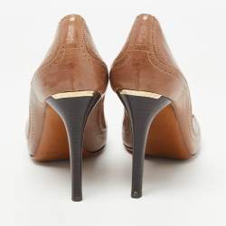 Pre Owned Burberry Brown Leather Round Toe Pumps Size 39