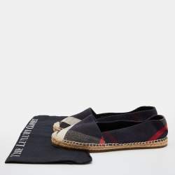 Burberry Navy Blue Nova Check Canvas Espadrille Flats Size 38