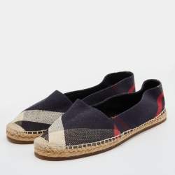 Burberry Navy Blue Nova Check Canvas Espadrille Flats Size 38