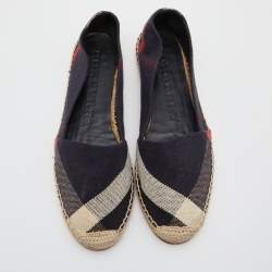 Burberry Navy Blue Nova Check Canvas Espadrille Flats Size 38