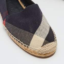Burberry Navy Blue Nova Check Canvas Espadrille Flats Size 38