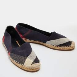 Burberry Navy Blue Nova Check Canvas Espadrille Flats Size 38