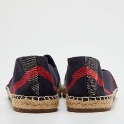 Burberry Navy Blue Nova Check Canvas Espadrille Flats Size 38