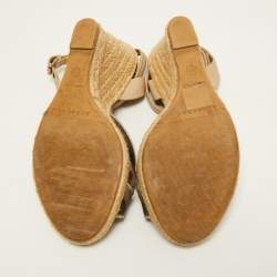 Burberry Beige/Grey House Check Canvas and Leather Espadrille Wedge Sandals Size 37