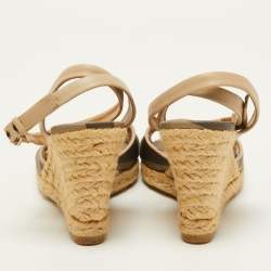 Burberry Beige/Grey House Check Canvas and Leather Espadrille Wedge Sandals Size 37