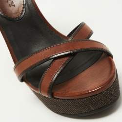 Pre Owned Burberry Brown Check Canvas and  Leather Warlow Platform Wedge Sandals Size 37