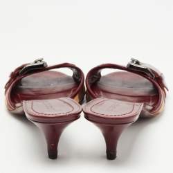 Pre Owned Burberry Burgundy/Beige Nova Check Canvas And Patent Slide Sandals Size 38