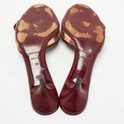Pre Owned Burberry Burgundy/Beige Nova Check Canvas And Patent Slide Sandals Size 38