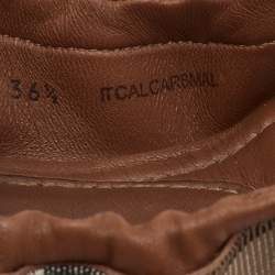 Pre Owned Burberry  Brown Leather and Nova Check Canvas Studded Scrunch Ballet Flats Size 36.5