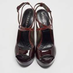 Pre Owned صندل بربري جلد بنفسجي لامع نعل سميك كعب روكي مقاس 36