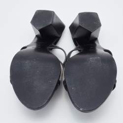 Pre Owned صندل سلايد بربري أونور جلد وكانفاس أسود/رصاصي مقاس 38