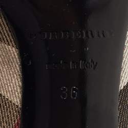 Pre Owned Burberry Black/Brown Leather and Nova Check Canvas Buckle Pumps Size 36