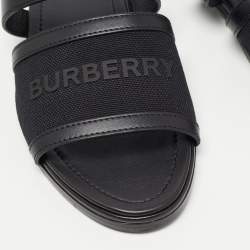 Pre Owned Burberry Black Canvas And Leather Flat Slides Size 38