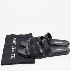 Pre Owned Burberry Black Canvas And Leather Flat Slides Size 38