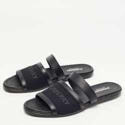 Pre Owned Burberry Black Canvas And Leather Flat Slides Size 38