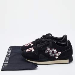 Pre Owned حذاء رياضي بربري منخفض من أعلى مرصع ساتان وسويدي عنابي مقاس 38