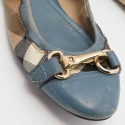 Pre Owned Burberry Brown/Blue Nova Check Canvas and Leather Scrunch Ballet Flats Size 38