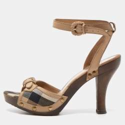 Burberry Beige Nova Check Canvas and Leather Ankle Strap Clog Sandals Size 39