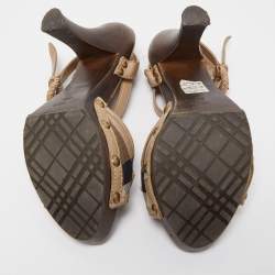 Burberry Beige Nova Check Canvas and Leather Ankle Strap Clog Sandals Size 39