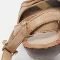 Burberry Beige Nova Check Canvas and Leather Ankle Strap Clog Sandals Size 39