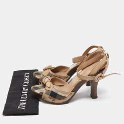 Burberry Beige Nova Check Canvas and Leather Ankle Strap Clog Sandals Size 39