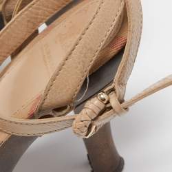 Burberry Beige Nova Check Canvas and Leather Ankle Strap Clog Sandals Size 39